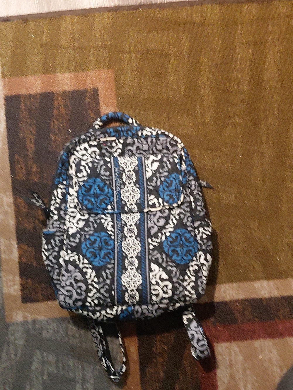 Patterned Blue and Black Women's Backpack - Unbranded